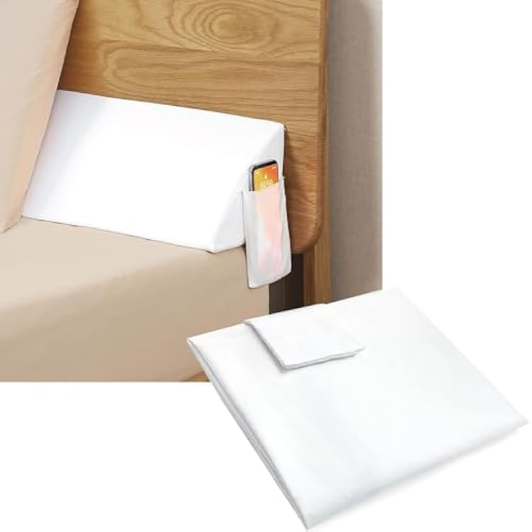 Vekkia Queen Bed Wedge Pillow for Headboard GapWhite Cover