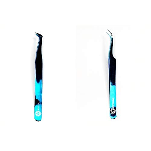 Rev Pro sky blue  2 pack tweezers setVolume & Curvefor Eyelash Extension By PINKLAB