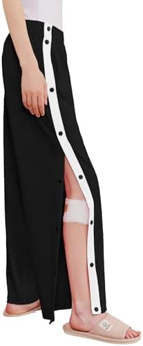 Deyeek Womens Tear Away Pants Side Split Snap Open Bottom Sweatpants Leg Breakaway Post Surgery Pants with Pockets