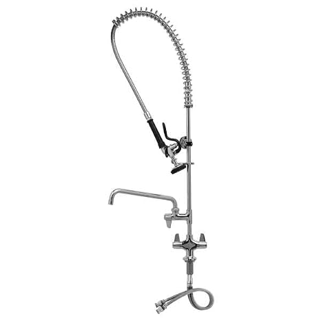 T&S Brass 5PR-2S06 Pre-Rinse Units, Includes Single Hole Base, 18" Flexible Inlets, 6" Wall Bracket, 6" Add-On Faucet