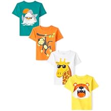 The Children's Place Baby Boys and Toddler Dinos,Animals,Cars Short Sleeve Graphic T-Shirts,4 Pack