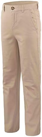 Bienzoe Boys School Uniform Pants: Adjustable Waist Cotton Stretch Slim Flat Front Big Kids Slacks