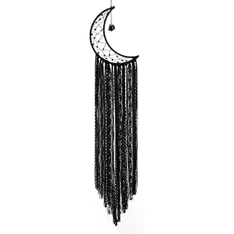 Dream Catcher Black Moon Dream Catchers with Crystal Stone, Handmade Gothic Wall Hanging, Witchy Woven Boho Decor for Bedroom Bohemian Home Decoration Ornament Craft Gift Black
