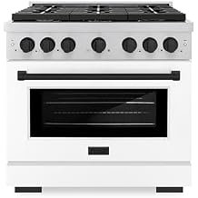 ZLINE Autograph Edition 36 in. 5.2 cu. ft. Paramount Gas Range with 6 Burner Cooktop and Convection Gas Oven in Stainless Steel with White Matte Door and Matte Black Accents (SGRZ-WM-36-MB)