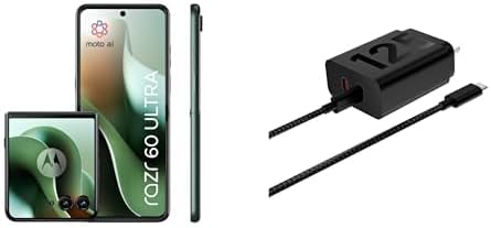 Motorola razr 60 ultra, Pantone Scarab, Moto AI Flip Smartphone, Dual Display, 50MP Triple Camera with Co2 Offset and Moto UK Charger -Dual port 125w