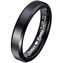 Customized Black/Silver Tungsten Ring for Men 4mm/6mm/8mm Width Personalized High Polished Wedding Engagement Band Promise Ring Beveled Edges Comfort Fit Size 5-12