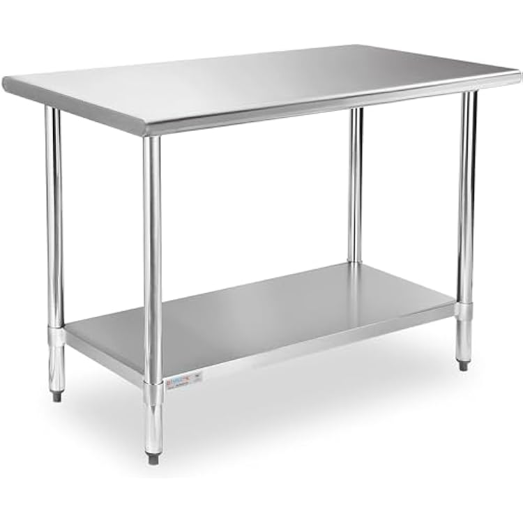 STABLEINK NSF Stainless Steel Prep Table 48x24 Inches 4ft, Metal Work Table with Adjustable Undershelf, for Commercial Kitchen, Restaurant, Hotel, Laundry and Garage