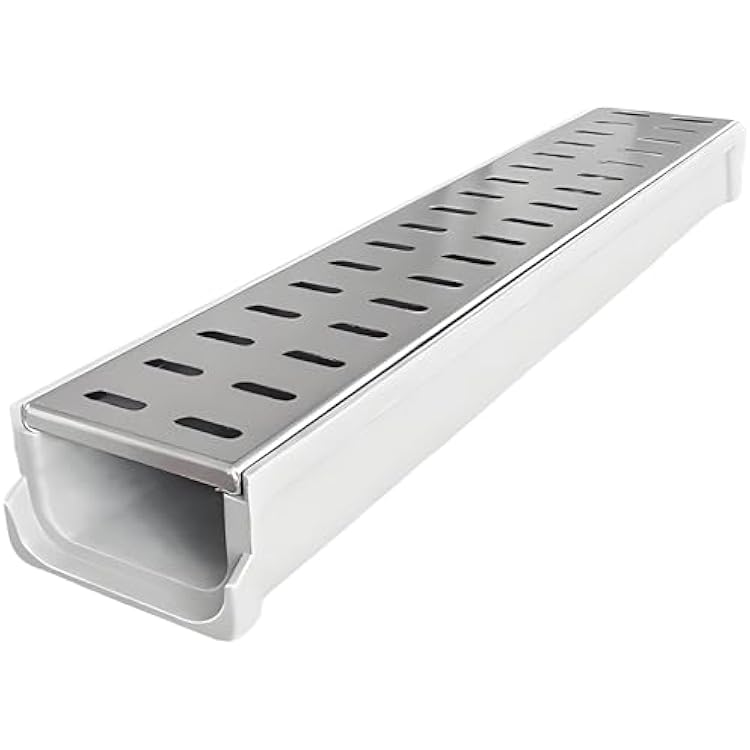 U-shaped Trench Drain System, High Load-Bearing Trench Drain System for Driveway & Patio Narrow Channel Drain with Stainless Steel Cover Outdoor Yard & Garden Drainage KitSilver,W15xH15cmL39xW6x