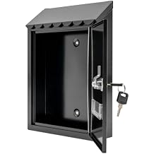 Wall Mount Mailbox for Outside, Locking Mail Box, Large Mailbox with Key Lock, Security Mail Box for House, Safe Key Drop Box, Post Box, Steel Cash Drop Box for Home Office School, Black