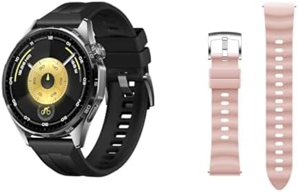 HUAWEI WATCH GT 6 46mm Smart Watch 1.47" Large Screen Black + Huawei WATCH GT6 EasyFit Pink Fluoroelastomer Strap 18mm Smart Watch Replacement Strap
