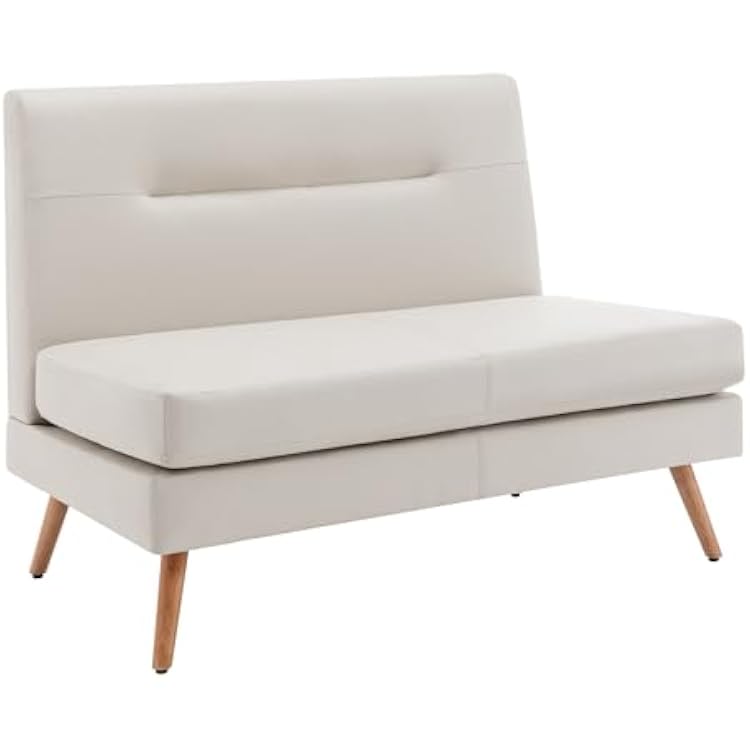 Yongqiang Upholstered Settee Bench with Back Small Loveseat Sofa Faux Leather Dining Bench Banquette Seating for Kitchen Dining Room Living Room Mini Couch Beige