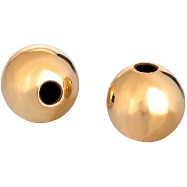 Yellow Gold Filled 9mm Round Beads with 2.2mm Hole Size for Bracelets, Necklaces & Earrings - 5 Pcs Classic Shiny Spacer Beads Perfect for Jewelry Making