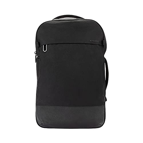 Incase Twill & Leather Backpack - Durable Recycled Twill Travel Backpack for 16-inch Laptop - Compact Carry-On 18 x 13 x 5 in, 17.5L - Black