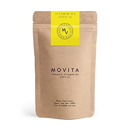Movita Certified Organic Vitamin D3 2500IU Supports Energy, Immune Health & Bone Strength Fermented Whole Foods, Organic, Vegan, Gluten-Free, Non-GMO 30-Day Supply Eco-Friendly Pouch