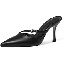 femflame Kitten Heels Mules for Women Stiletto Heels Pointed Toe Dress Slingback Sandals Fashion Pumps with PU Leather Metal Buckle Strap for Daily Dressy Wedding Party