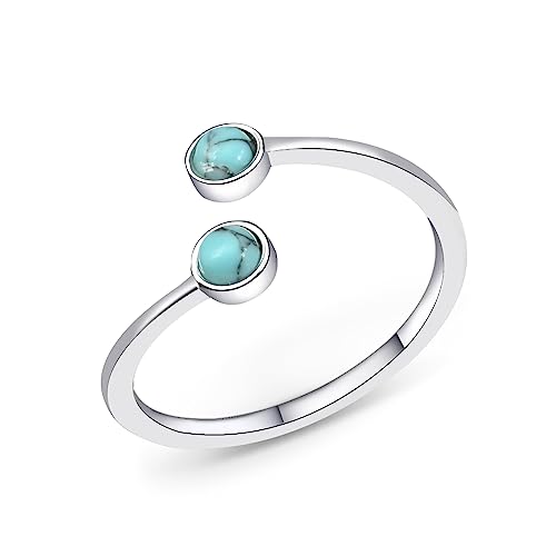 Silver Open Ring Adjustable Statement Ring with Turquoise Obsidian Jewelry for Women Beautiful Double Gemstone Ring for Gift