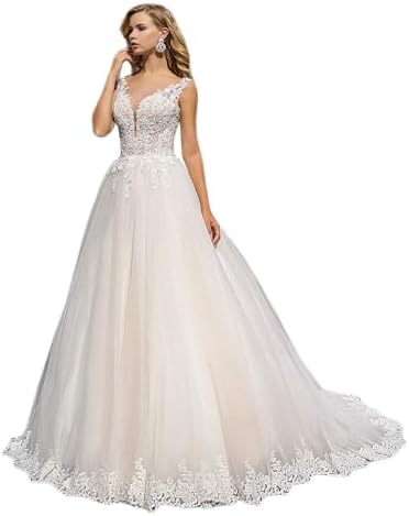 Long Sleeve Wedding Dress for Bride 2026 Off Shoulder Lace Appliques V Neck Tulle Bridal Ball Gowns with Train