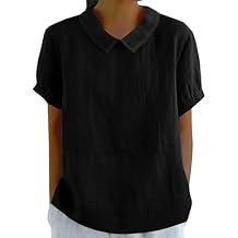 DMOYALA Women's Cotton Shirts Cute Peter Pan Collar Blouse Women Summer Cotton Tops Puff Sleeve Casual Cotton Tunic Tops