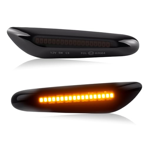 D-Lumina LED Side Marker Turn Signal Lights Assembly for BMW E90 E91 E92 E93 E46 E53 E60 E61 X3 E83 X1 E84 E81 E82 E87 E88 Side Marker Light, Smoked Lens Amber Side Marker Lamp, Pack of 2