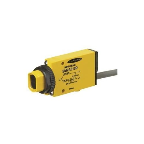 BANNER ENGINEERING SM2A312D 25965, 2 Meter Cable, 2 PIN, 24-240 VAC, 380 MM Range, Diffuse, IP67 Protection, M18 Connection, MINI Beam, PHOTOELECTRIC Sensor, Reflective Type