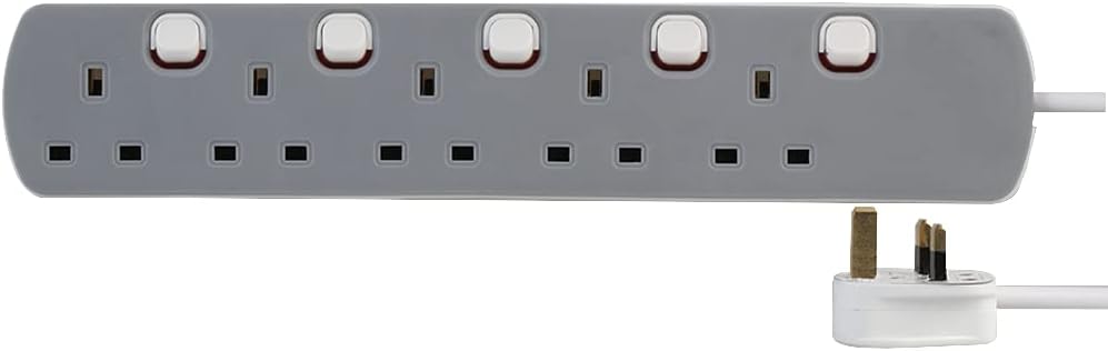 pro elec PEL00574 3 m Surge Protector with 5-Gang Switched Extension Lead, White