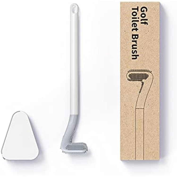 Toilet Brush and Holder Set for Bathroom,Golf Club Shape Wall Mounted Toilet Bowl Brush Flexible Silicone Bristles with Long Handle, Bathroom Brushes for Cleaning Toilet White