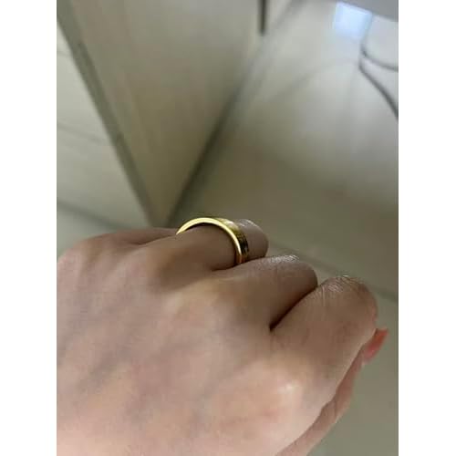 JINHUI Rings with Charms for Girlfriend, 6mm Heart Dangle Ring Graducation Gift 18k Gold Plated Ring Engraved Promise Ring Jewelry