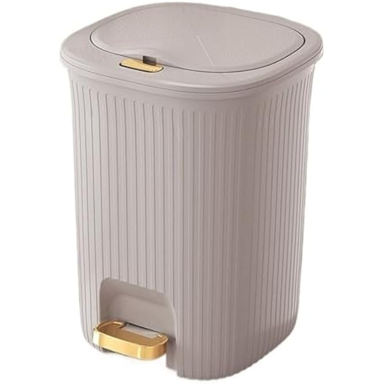 Dustbin 8101520 Liter Bathroom Trash Can with Lid, Narrow Plastic Trash Can with Pressure Strip and Gold Pedal for Living Room, Bedroom, Office, Kitchen Kitchen BinGris,20L