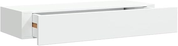 Compact MDF and Metal Floating Shelf with Drawer, Wall-Mounted Storage for Jewelry, Watches, Keys, 60x23.5x10 cm White Shelf for Living Room Decor