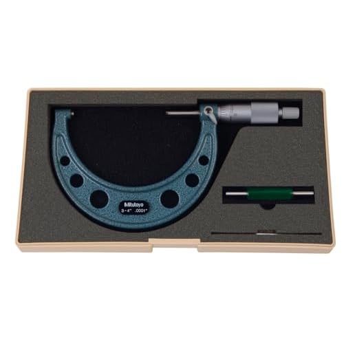 Mitutoyo 103-218 Outside Micrometer, Baked-enamel Finish, Ratchet Stop, 3-4" Range, 0.0001" Graduation, +/-0.00015" Accuracy