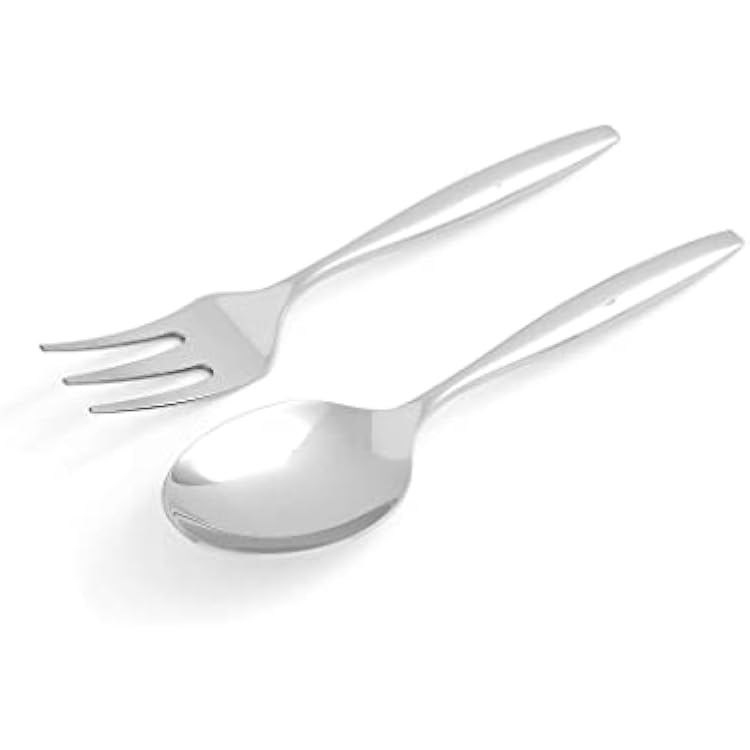 Portmeirion Sophie Conran Arbor Salad Servers - Set of 2, 10 Inch Stainless Steel Serving Utensils with Rounded Slender Handles for Dining, Kitchen & Salad Tableware - Dishwasher Safe