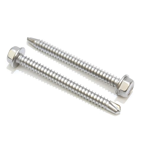 Bolt Dropper #14 x 2-12-Inch Stainless Steel TEK Screws - Pack of 50 Self-Tapping Screws - Corrosion-Resistant External Hex Washer Head Screws for Wood, Metal, Wet Environments, and Outdoor Projects