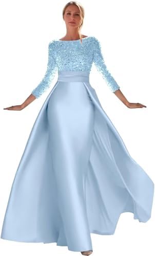 Prom Dresses Long Ball Gown Sparkly Sequin Mermaid Satin Formal Evening Gowns for Women