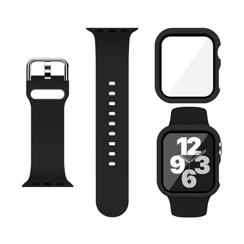 Sport Silicone Band and Case with Screen Protector for Apple Watch Series 11 Series 10 Series 9 Series 8 Series 7 Series 6 SEGen 1,2,3 Series 5 Series 4