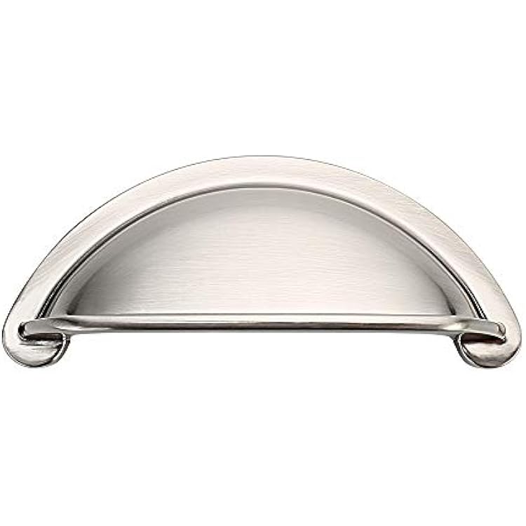 Alzassbg 10 Pack Brushed Satin Nickel Cabinet Cup Pulls, 3 Inch76mm Hole Centers Cabinet Handles Hardware Bin Cup Metal Drawer Pulls Handles AL3032SN