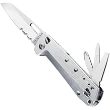 LEATHERMAN, FREE K2, Folding Pocketknife, 8-in-1 Multi-tool for Everyday Carry (EDC), Home & Outdoors, Made in USA, Silver (K2X with Serrated Blade)