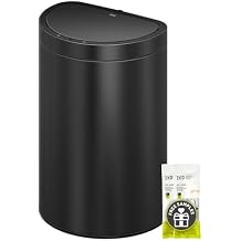 EKO Mirage Semi-Round 47L / 12.4 Gal Motion Sensor Trash Can, Automatic Kitchen Trash Bin with Deodorizer Compartment, Removable Lid & Inner Bucket, Stainless Steel Garbage Can, Matte Black