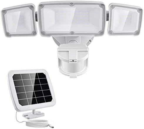 GLORIOUS-LITE Solar Security Lights 2400mAh LED Motion Sensor Light Outdoor, Rechargable 1600lm Solar Flood Light, 5500-6000K, IP 65 Waterproof for Garage, Yard, Porch, Entryways - White