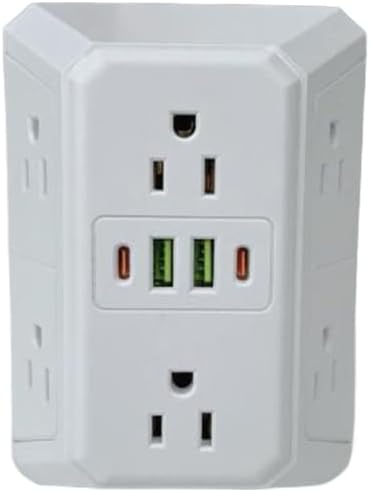 1 Pack Outlet Surge Protector Extender with USB C: Outlet Splitter with 6 Outlets 2 USB Ports & 2 USB C Ports - Multi Plug Wall Adapter for Home Dorm Office Travel