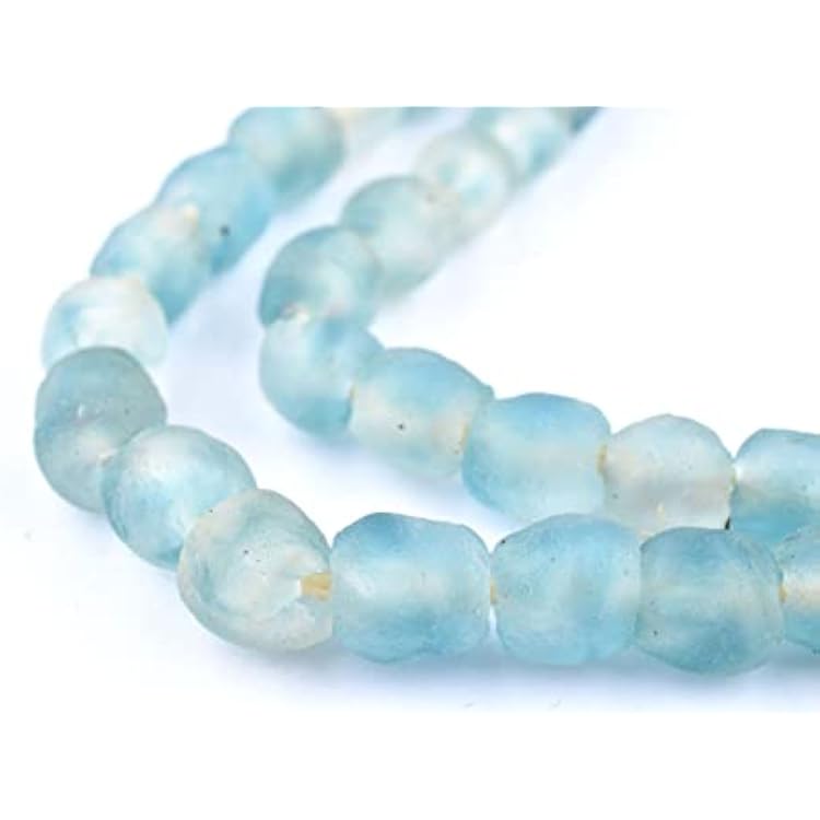 The Bead Chest African Recycled Glass Beads Handmade in Ghana Blue Wave Marine 9mm Strand for Jewelry Making, Crafts, and Home Decor I Approximately 60 Beads