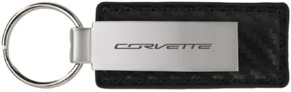 SR1 Performance Corvette Leather/Metal Rectangular Keychain w/Logo - Split Ring Key Chain - Officially Licensed by GM