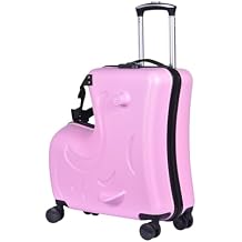 22" Ride on Suitcase for Kids Holds 110 Lbs,with Spinner Wheels,Telescoping Handle,Password Lock and Safety Belt,Rides On Suitcase for Kid Ages 2-4 (Pink)
