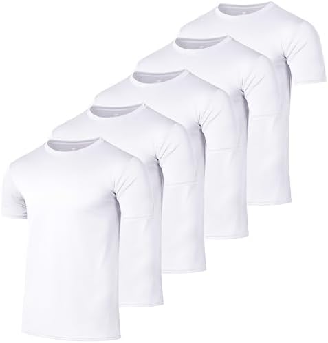 Real Essentials 5 Pack: Mens Mesh Short Sleeve Crew Neck T-Shirt - Workout Gym Active Athletic Tee Big & Tall Available