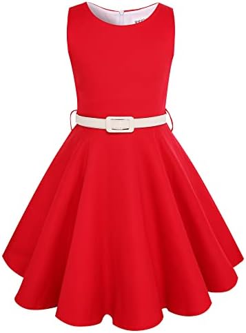 Wish Care Girls 50s Vintage Dress Sleeveless Rockabilly Swing Party Dresses with Belt 5-10 Years