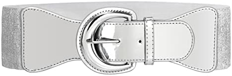 JASGOOD Women Wide Stretch Belt,Vintage Chunky Buckle Elastic Waist Belts Patent Leather Belt 50s Belt for Dress
