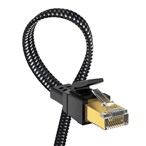 Orbram Cat 8 Ethernet Cable 7 ft, Nylon Braided High Speed Heavy Duty Network LAN Patch Cord, 40Gbps 2000Mhz SFTP RJ45 Flat Internet Cable Shielded in Wall, Indoor&Outdoor for ModemRouterGamingPC