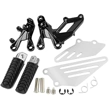 Motorcycle Front Footpeg Bracket Assembly Kit Compatible with Kawasaki Ninja ZX14R ZZR1400 2006-2023 - Complete Rider Foot Rest System with Aluminum Heel Guards & Mounting Hardware