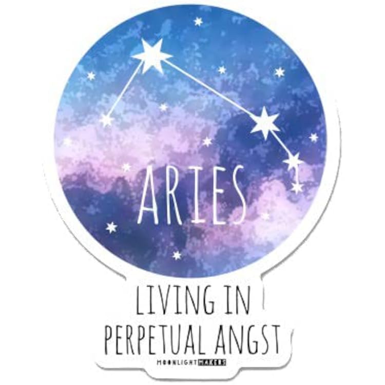 Funny Astrology Zodiac Signs Die Cut Bumper Stickers, Car Art, Bike Vinyl, Weatherproof Aries - Living in Perpetual Angst