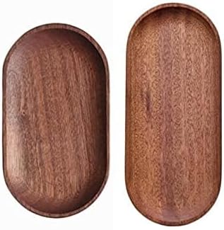 Mini Serving Tray for Jewellery Key Coin Set of 2, Oval Natural Wood Dessert Cup Tray, Small Wooden Cheese Plate, Tableware Decorative Tray 2
