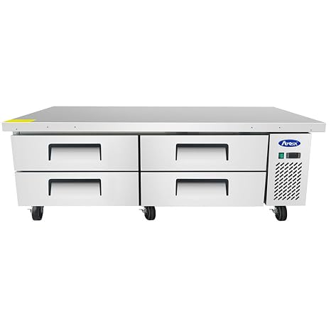 Atosa MGF8453GR 72" 4-Drawer Refrigerator Chef Base Heavy-Duty Worktop for Restaurant Hotel Cafeteria| 12.1 Cu. Ft. Capacity, 706 lbs Holding Weight | Stainless Steel, 115V |Includes: Gastronorm Pans